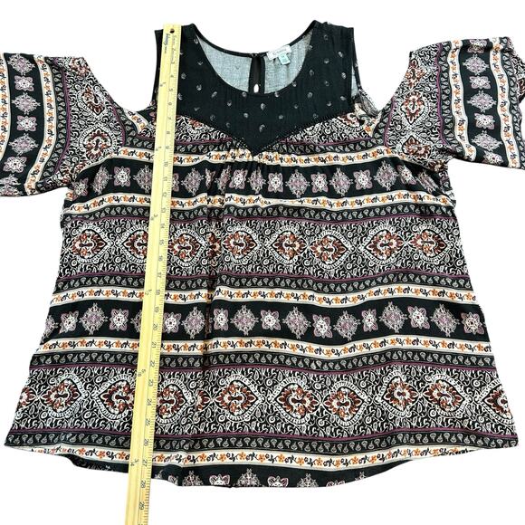 Susina Top Women Sze 1X Black White Paisley Cold Shoulder Bohemian Casual Blouse - Picture 12 of 12